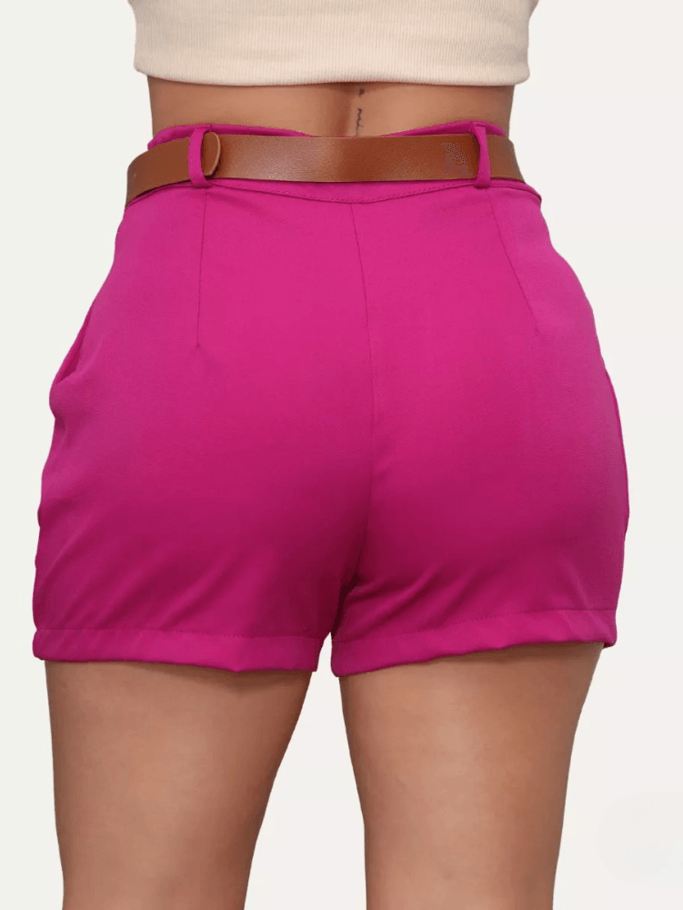 Short Feminino de Alfaiataria Cintura Alta Meia Coxa com Cinto