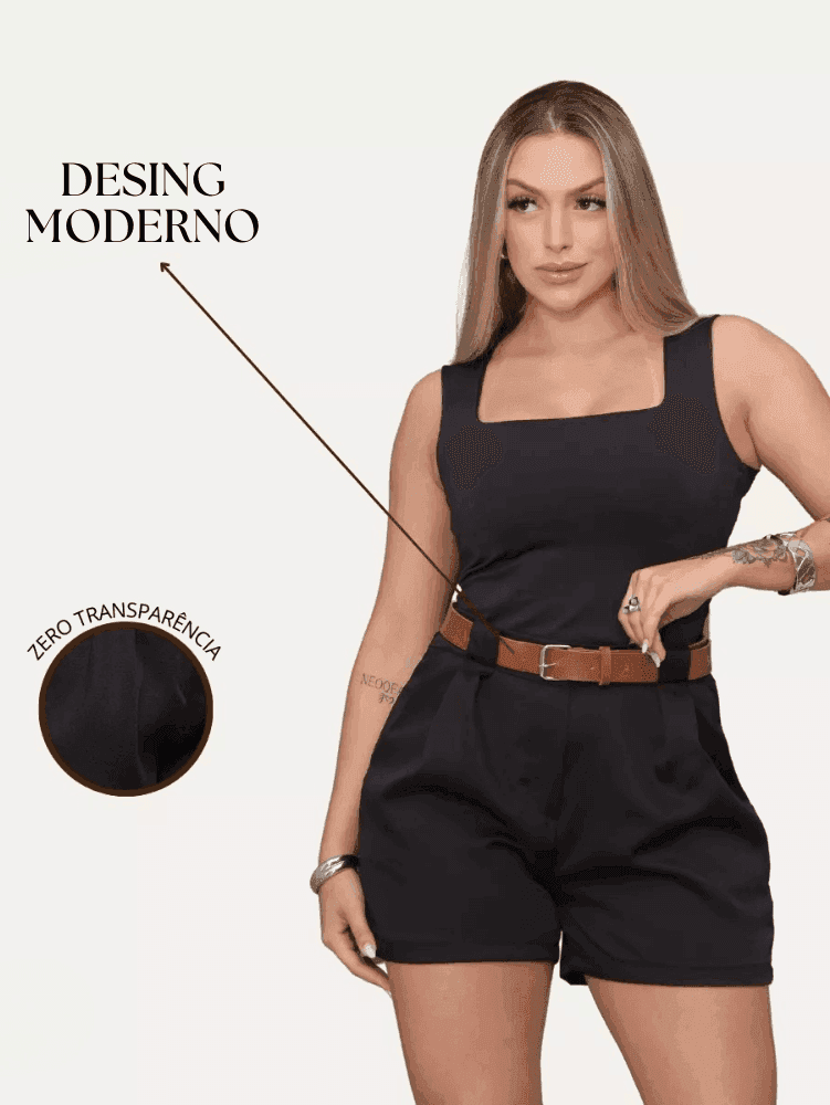 Short Feminino de Alfaiataria Cintura Alta Meia Coxa com Cinto