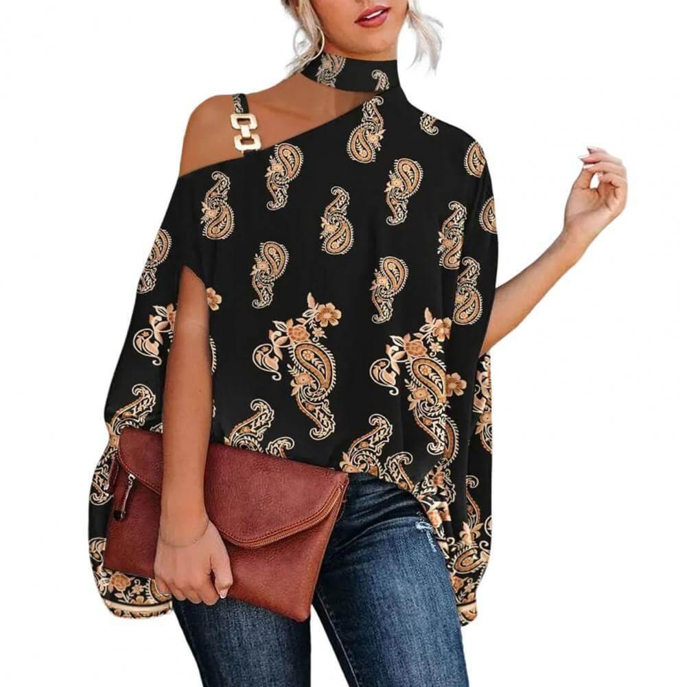 Blusa Feminina Gola Alta e Ombro Aberto - Brenda