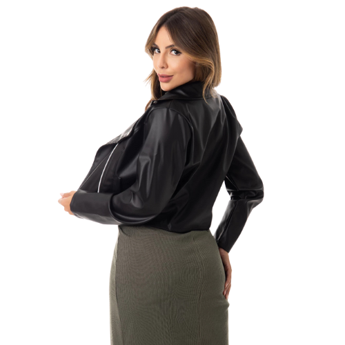 Jaqueta Feminina de Couro Sintético Preto