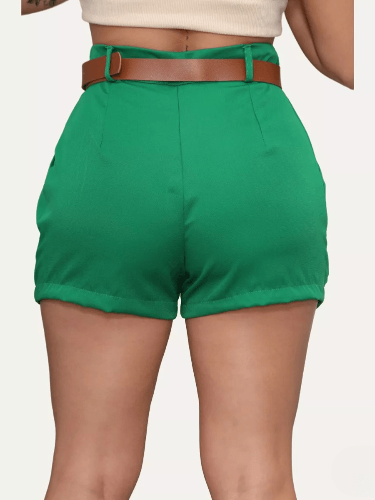 Short Feminino de Alfaiataria Cintura Alta Meia Coxa com Cinto