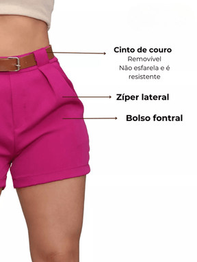 Short Feminino de Alfaiataria Cintura Alta Meia Coxa com Cinto