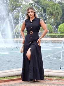 Vestido Longo Elegante Feminino em Alfaiataria Sensorial
