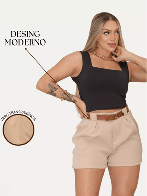 Short Feminino de Alfaiataria Cintura Alta Meia Coxa com Cinto