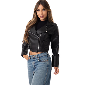 Jaqueta Feminina de Couro Sintético Preto