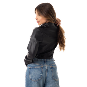 Jaqueta Feminina de Couro Sintético Preto