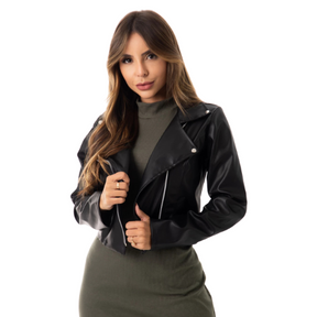Jaqueta Feminina de Couro Sintético Preto